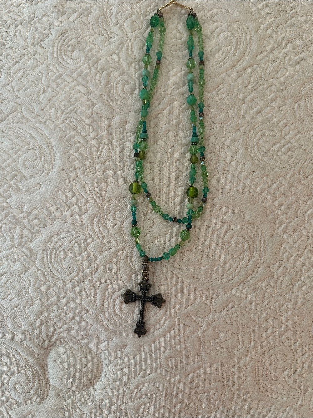 Green Beaded Cross Necklace - Women Jewelry